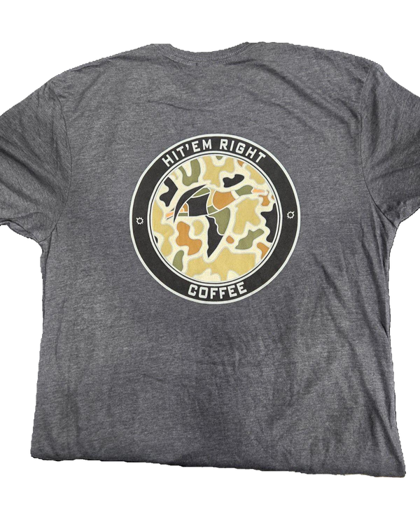 Hit'Em Right Coffee - Grey - Camo Duck - T-Shirt