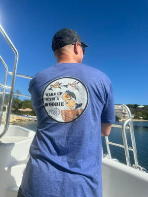 Wake Up With A Woodie - Orion Blue - Wood Duck Salute - T-Shirt